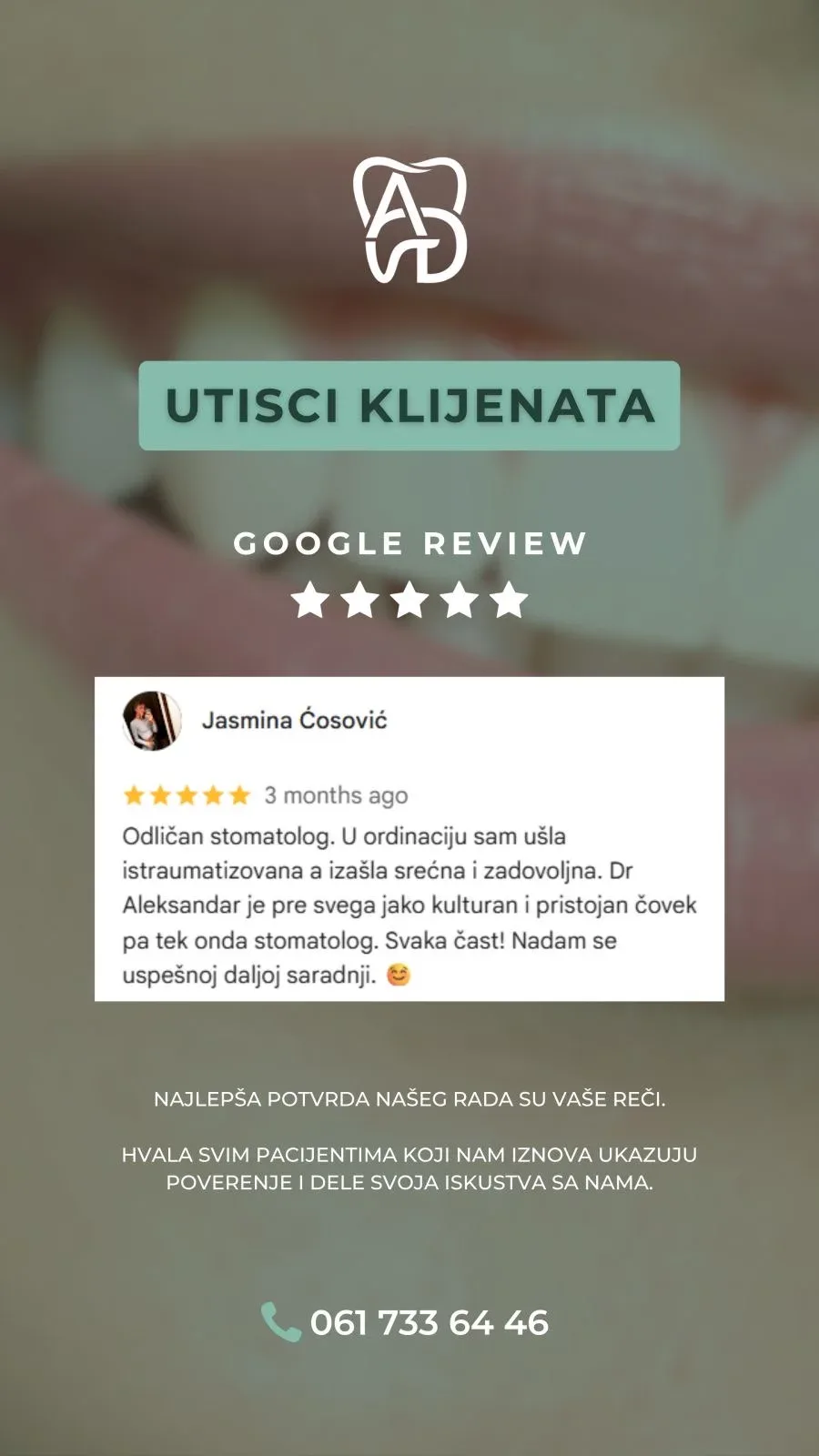 Google recenzija pacijenta – Jasmina Ćosović