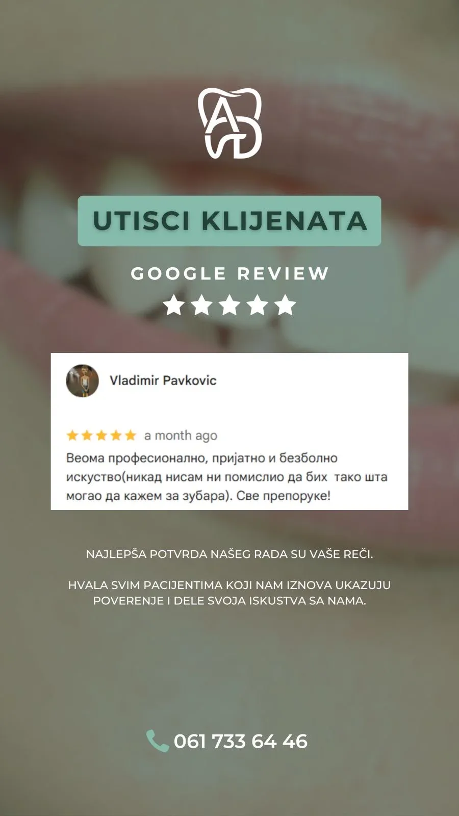 Google recenzija pacijenta – Vladimir Pavkovic