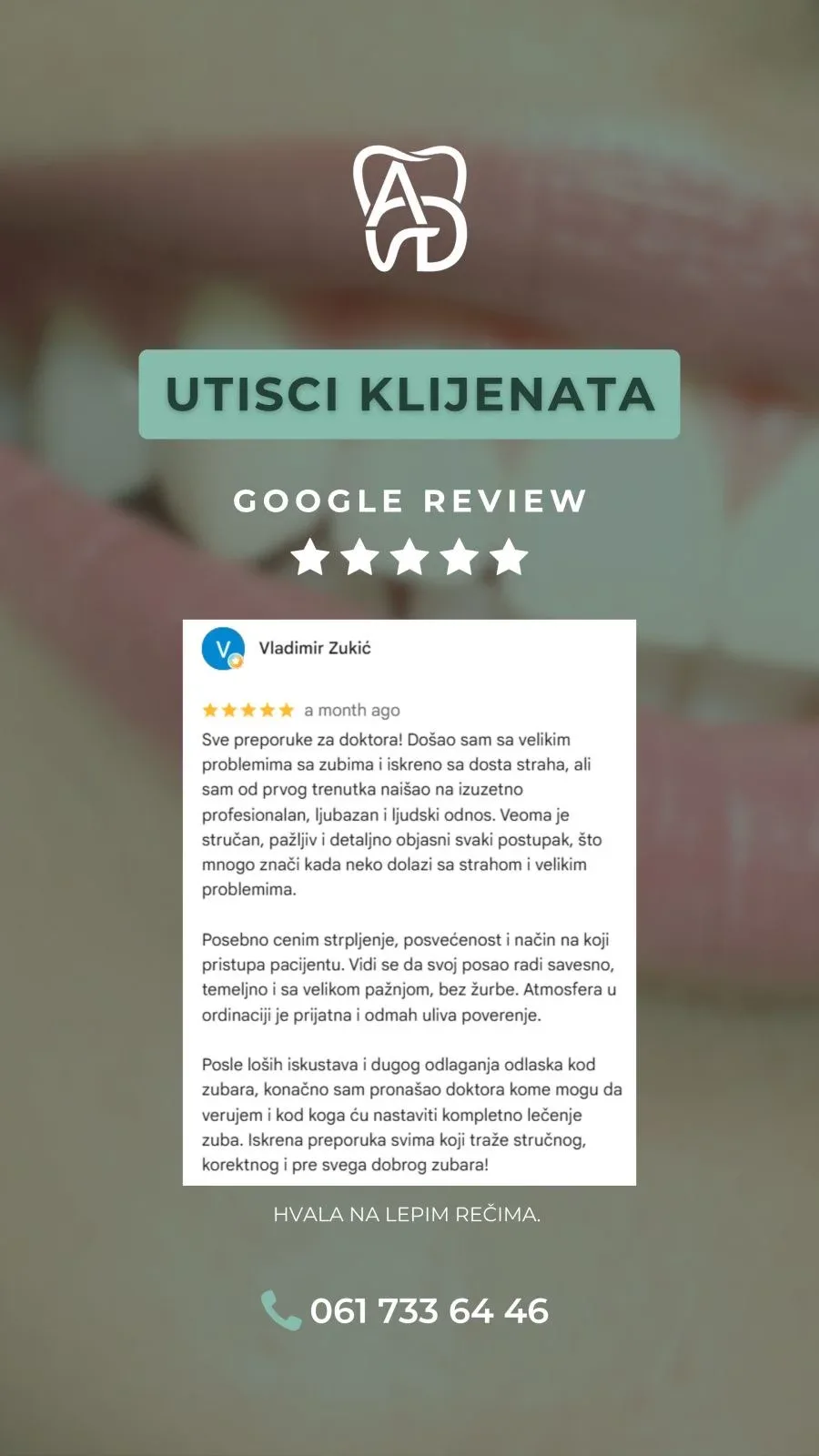 Google recenzija pacijenta – Vladimir Zukić